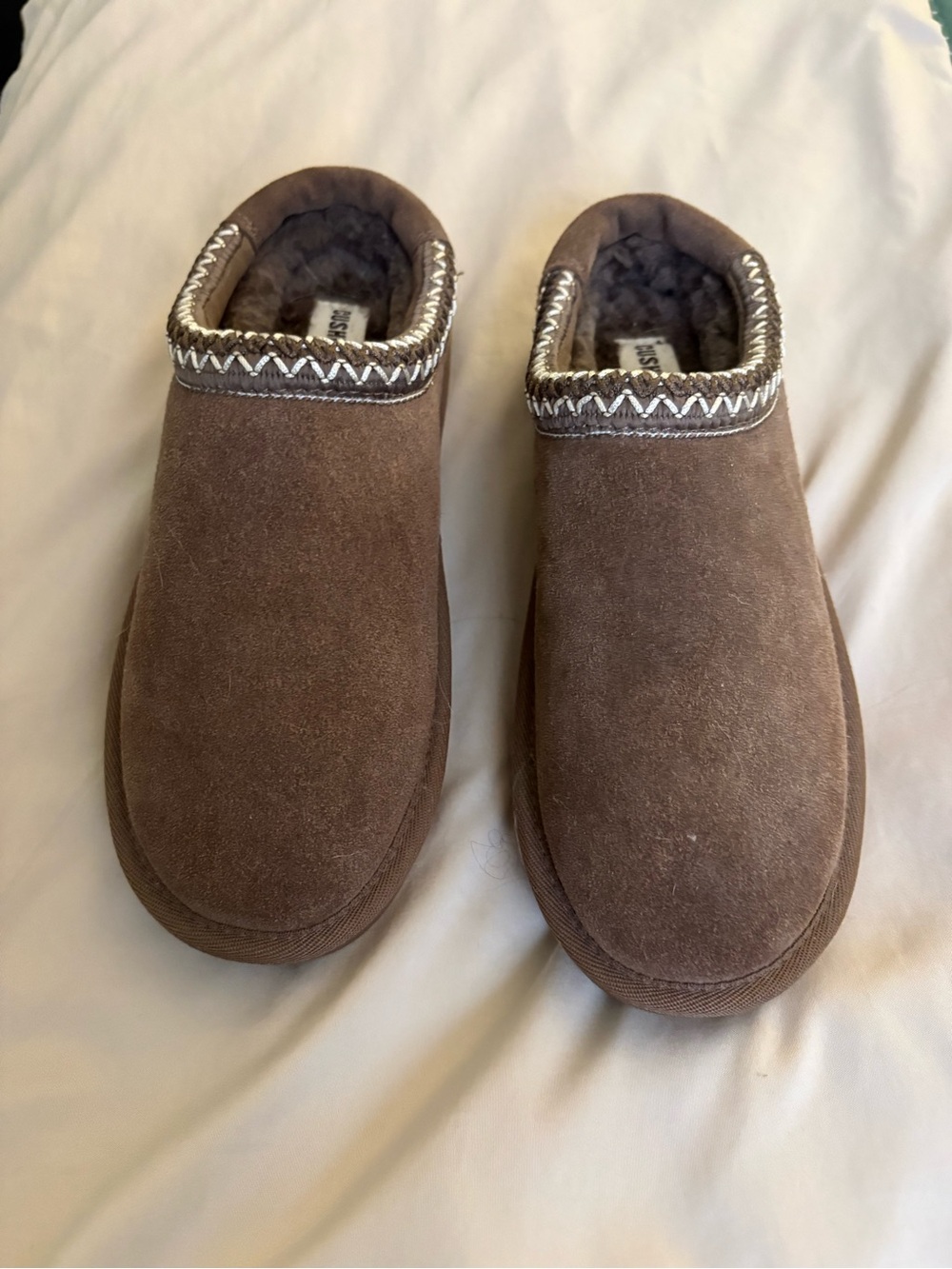 Women's Brown Suede Slip-On Clog Mules with Quilted Lining